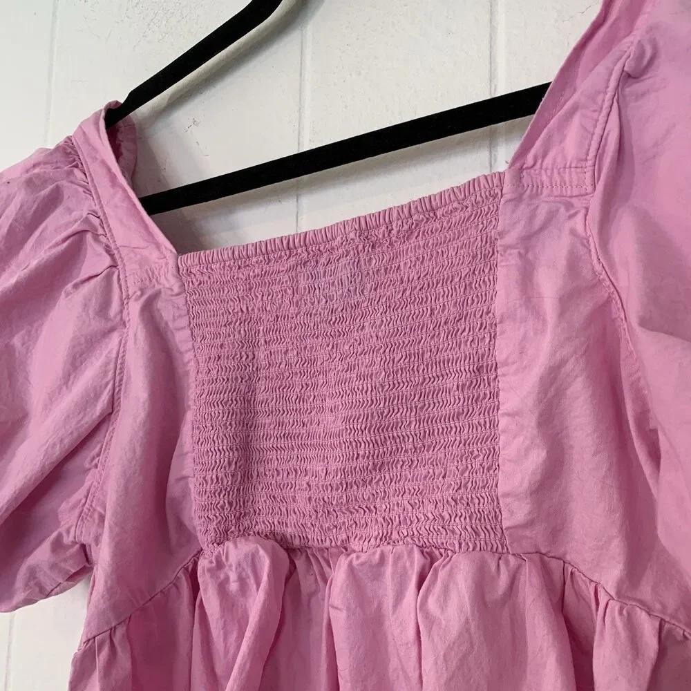 Old Navy Womens‎ Medium P Shirt Crop Coquette Milkmaid Puff Sleeve Smocked Pink